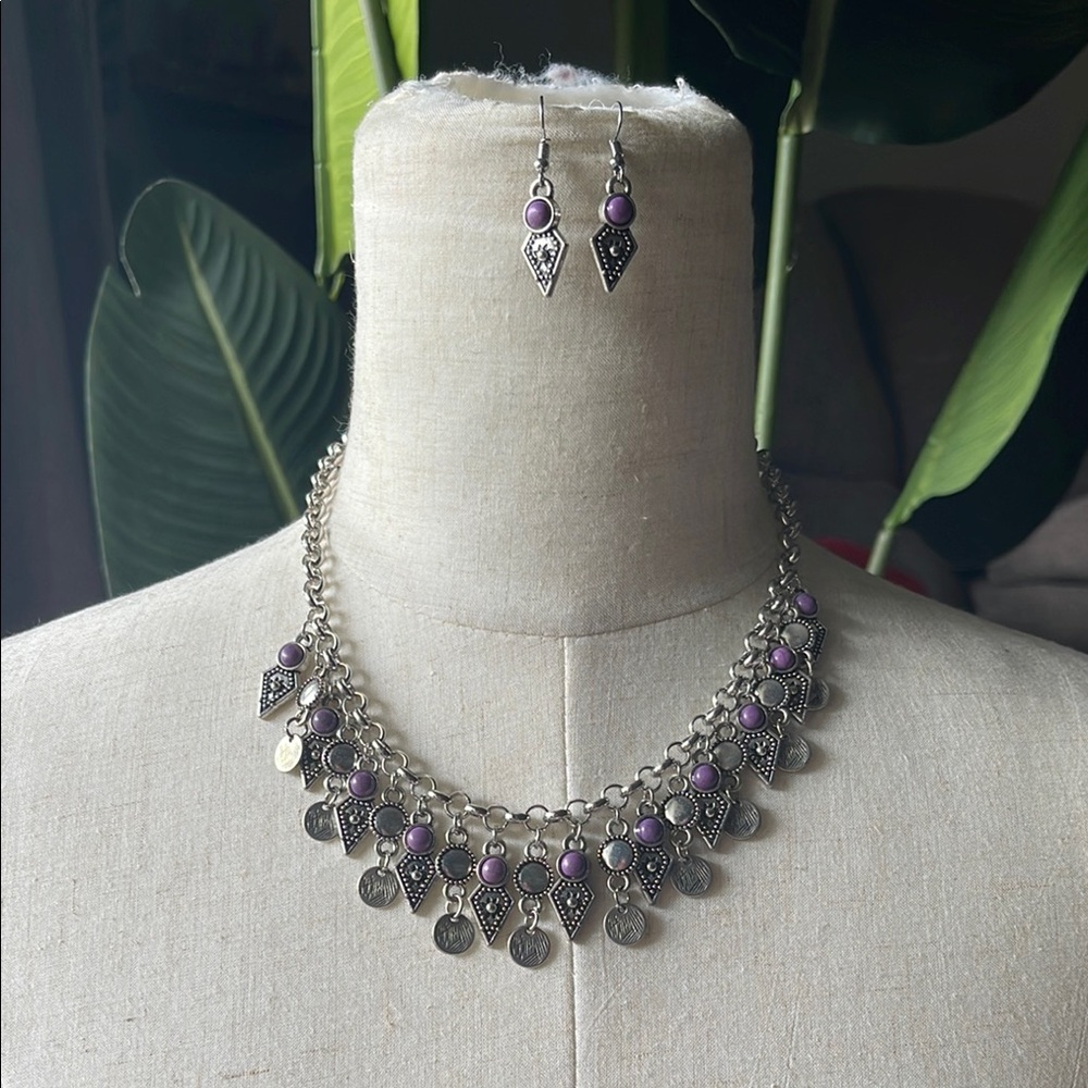 Silver and Purple Women's Jewelry Set